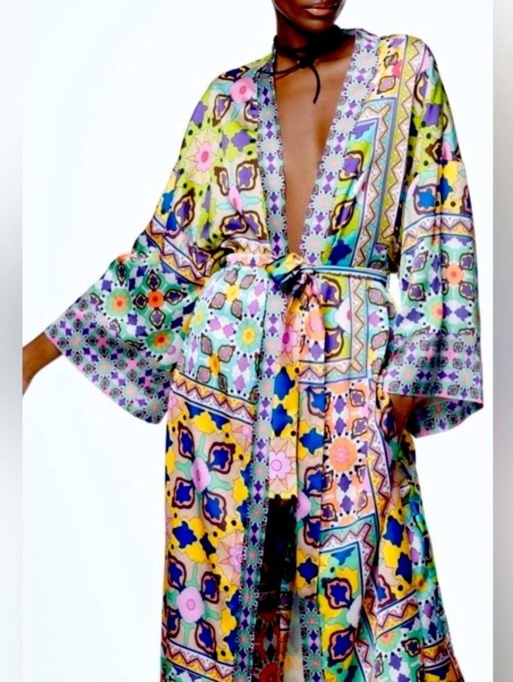 Zara Multicolor Kimono Robe with Split Hem ~ L